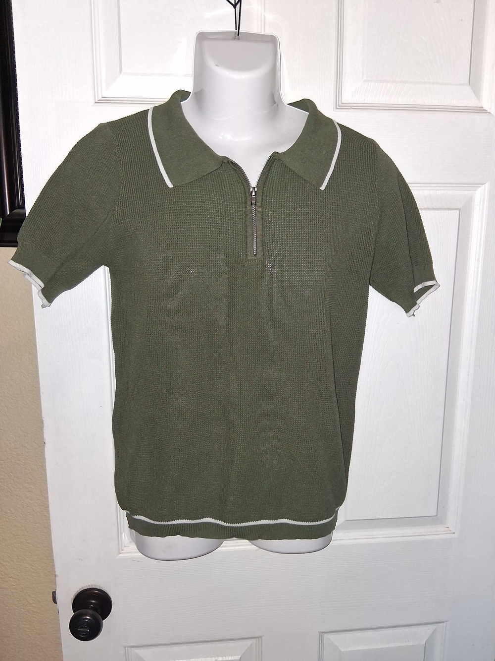 OrderPlus Olive Green Zip Knit Top